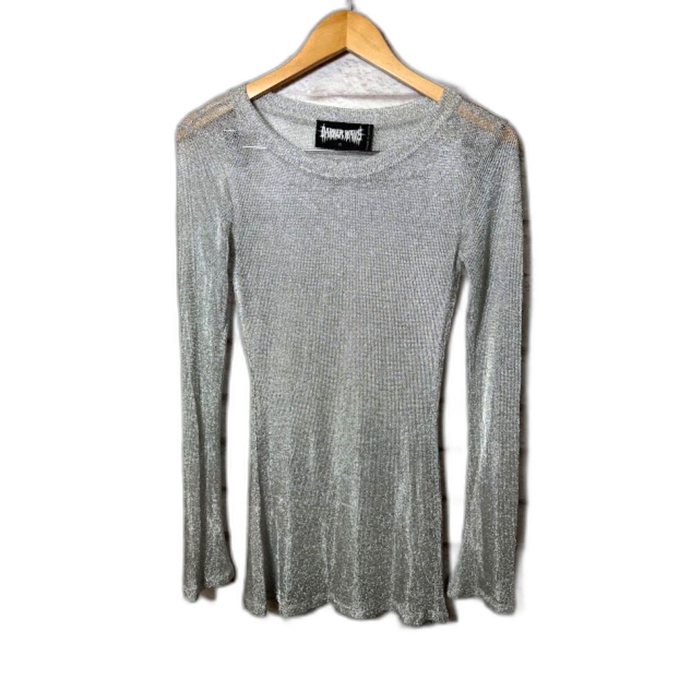 Darker Wavs Mesh Silver Shirt Chainmail Metallic Long Sleeve Sz Small Goth Rave
